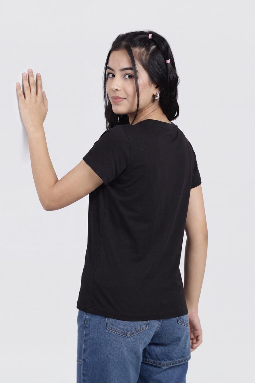 Women Black Graphic Regular Fit T-Shirt - Image 5