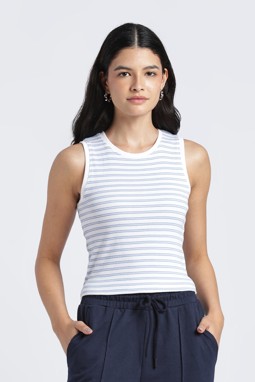 Womens Regular Striper White Tank Top - Image 2
