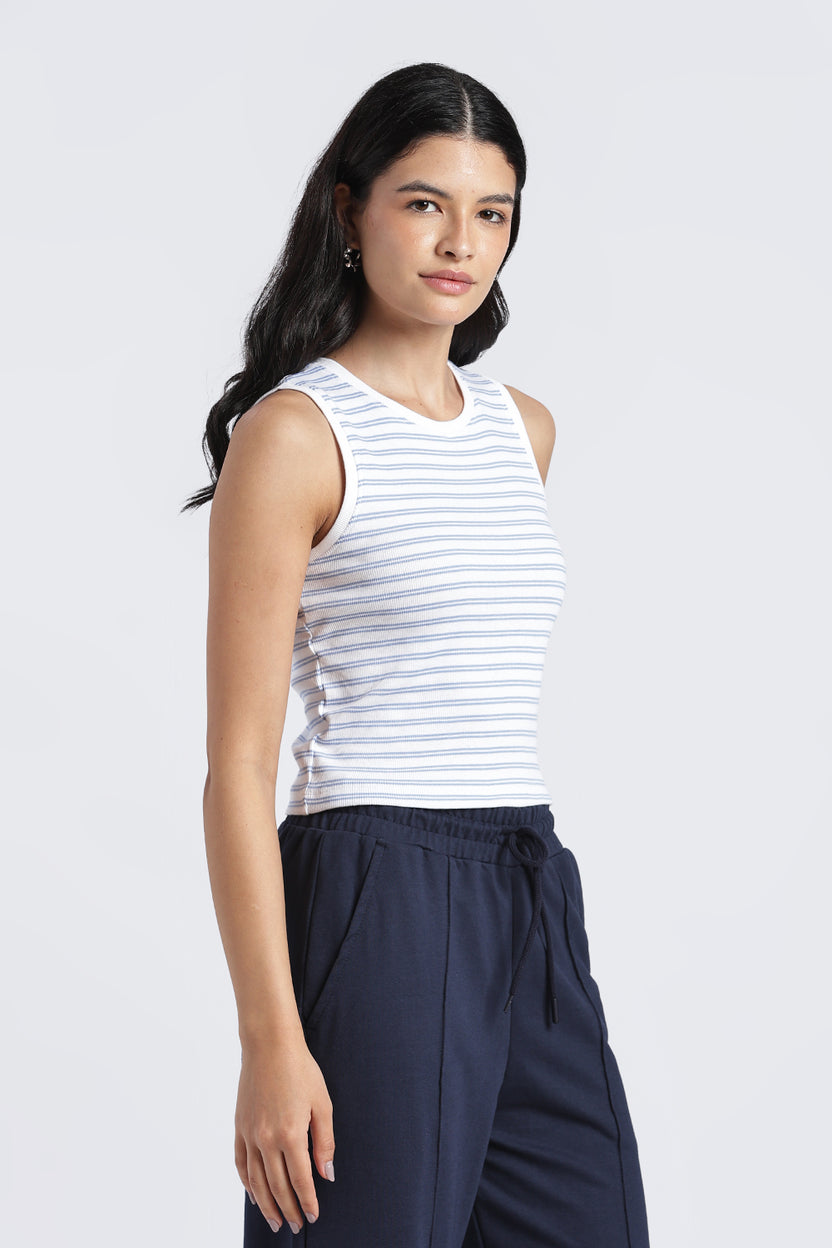 Womens Regular Striper White Tank Top - Image 4