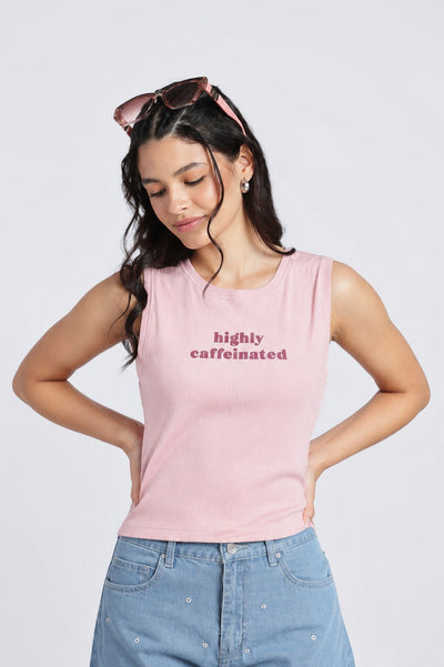 Womens Regular Chest Print Pink Tank Top