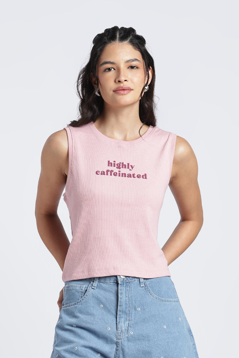 Womens Regular Chest Print Pink Tank Top - Image 2