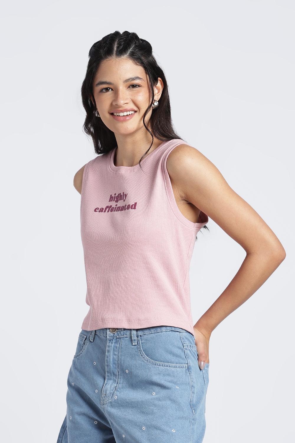 Womens Regular Chest Print Pink Tank Top - Image 4