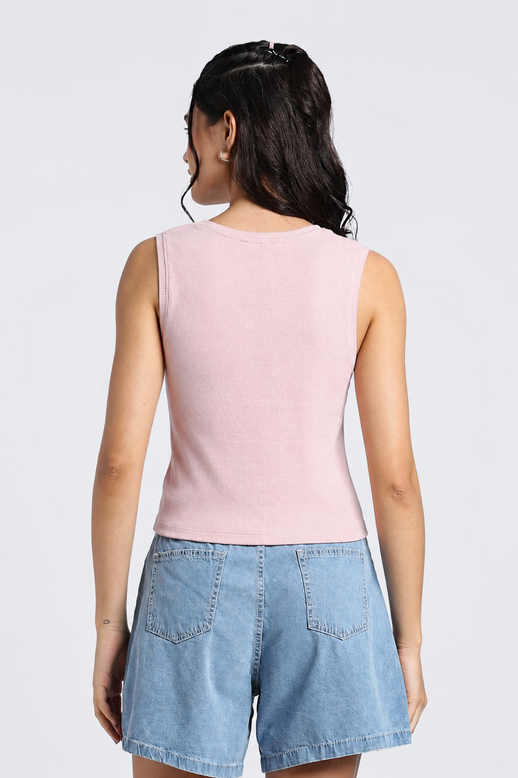 Womens Regular Chest Print Pink Tank Top - Image 5