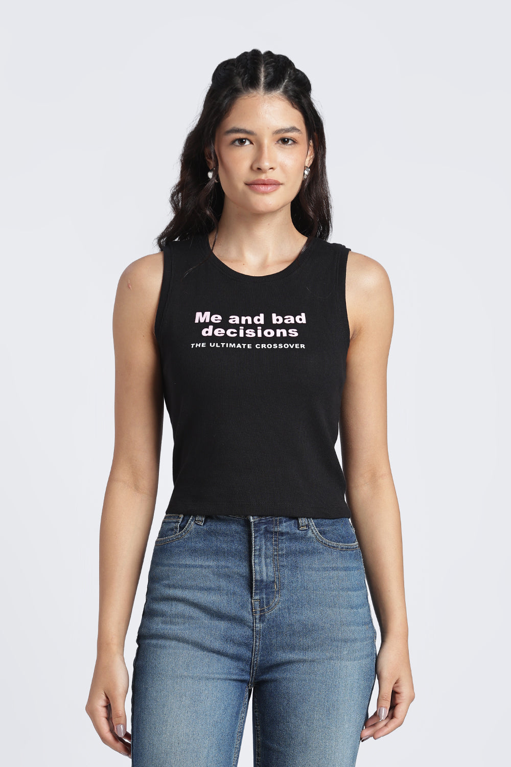 Womens Regular Chest Print Black Tank Top - Image 2
