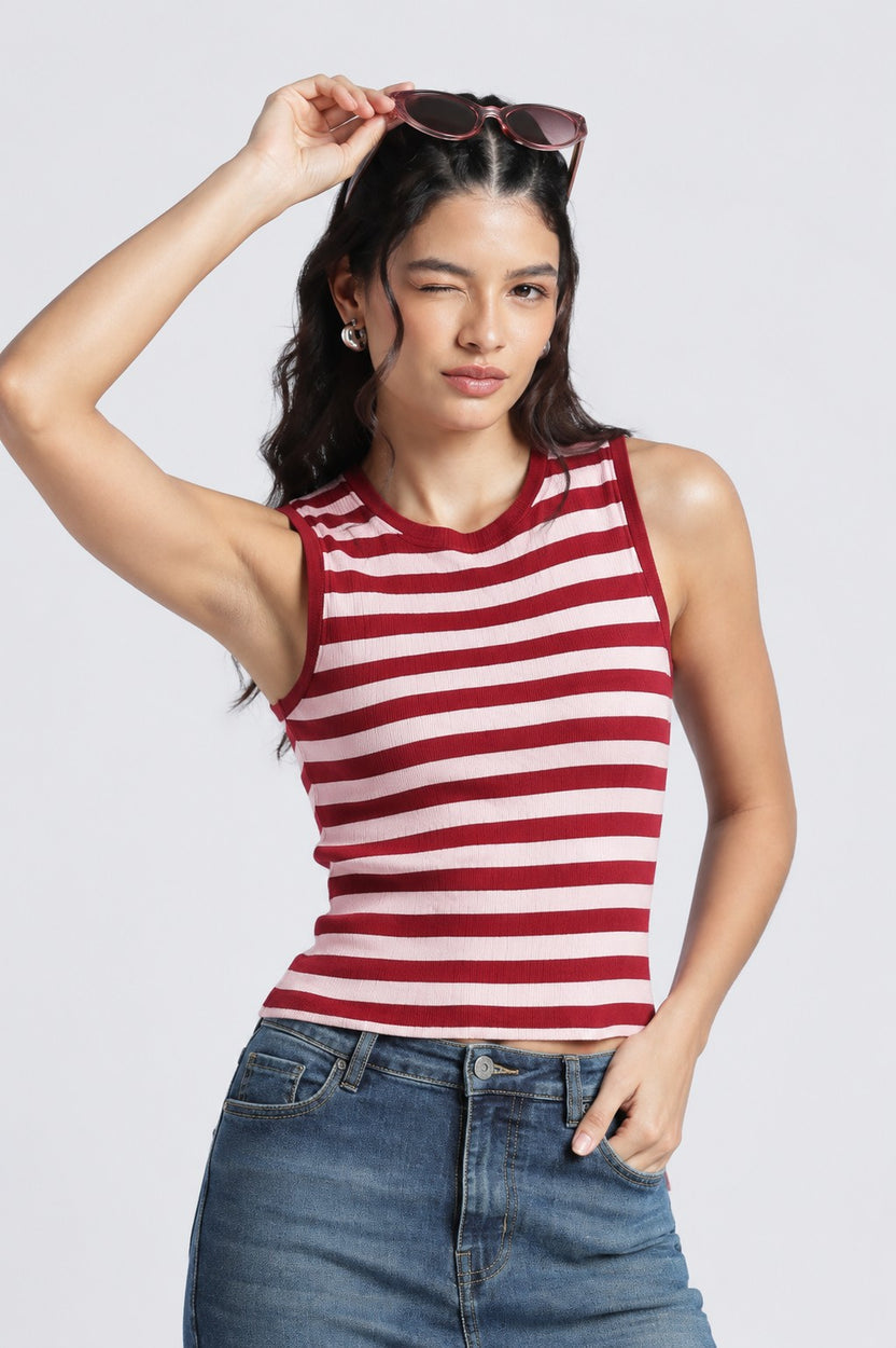 Womens Regular Striper Red Tank Top - Image 1