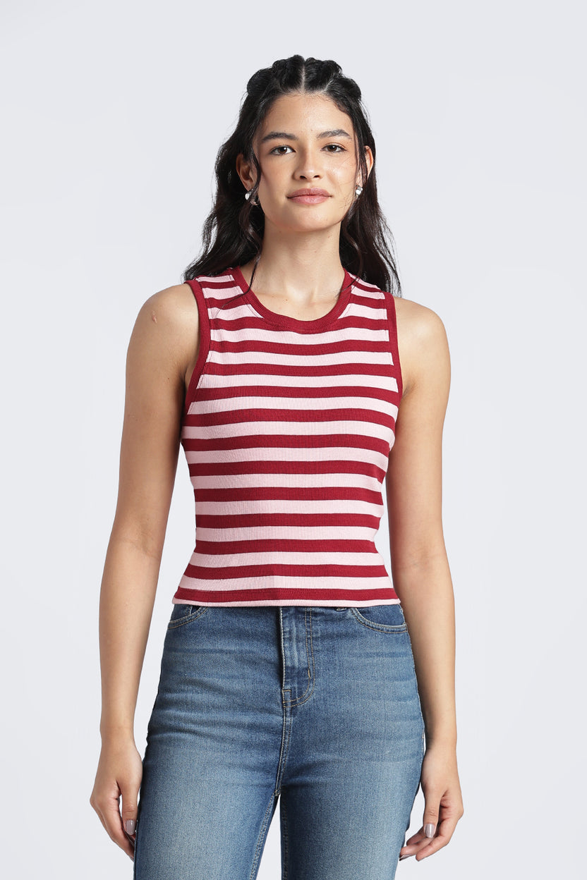 Womens Regular Striper Red Tank Top - Image 2