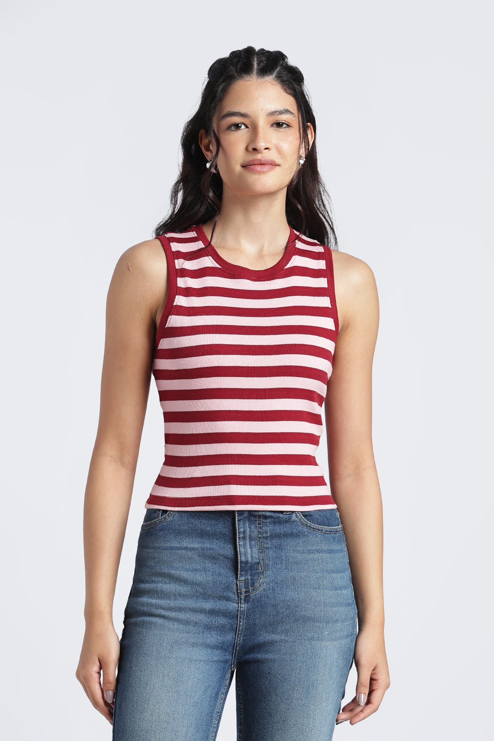 Womens Regular Striper Red Tank Top - Image 2