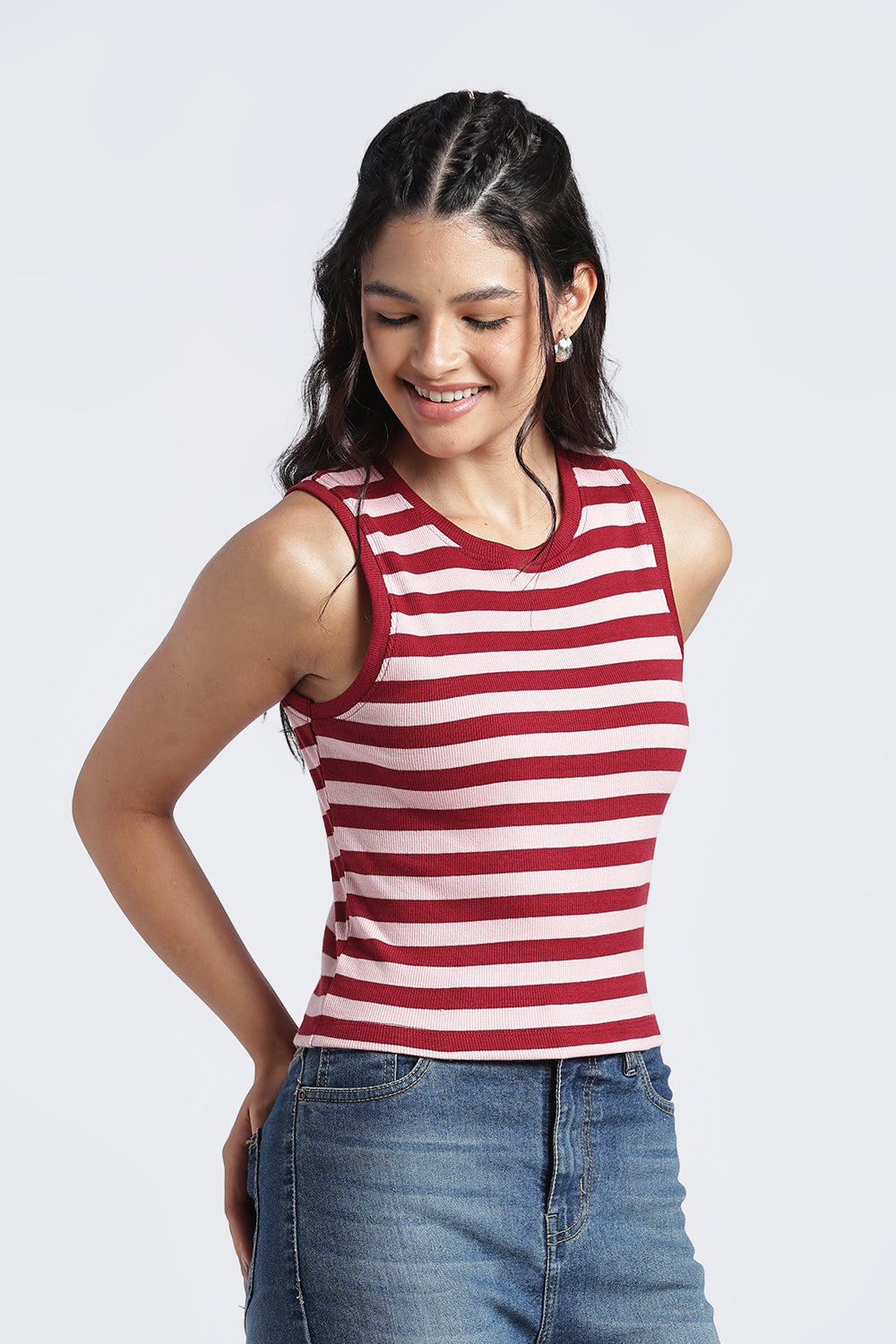 Womens Regular Striper Red Tank Top - Image 4