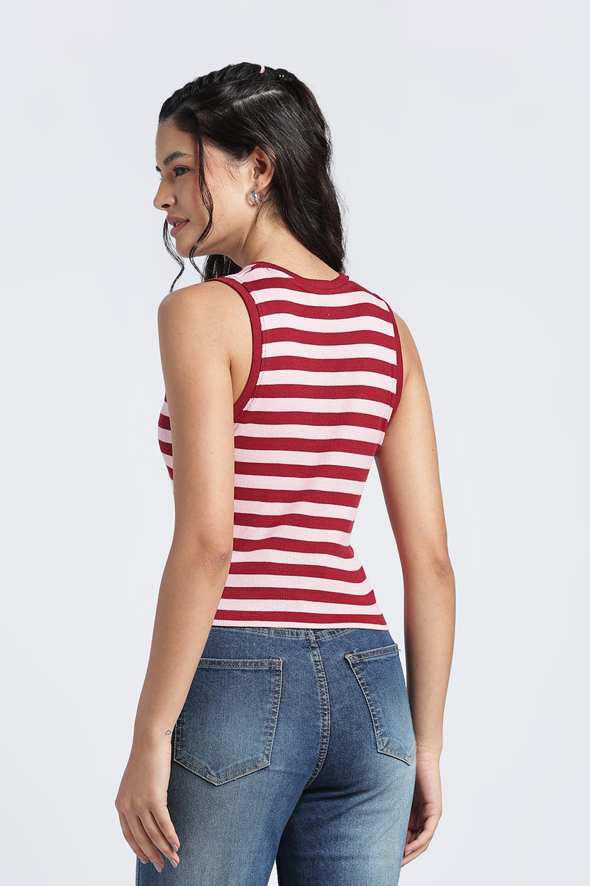 Womens Regular Striper Red Tank Top - Image 5