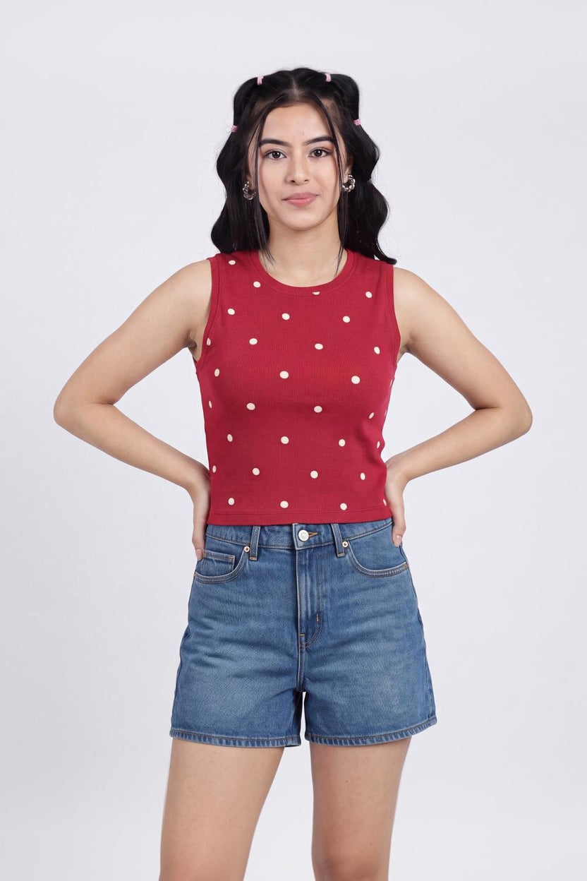 Women Red Polka Dot Regular Fit T-Shirt - Image 2