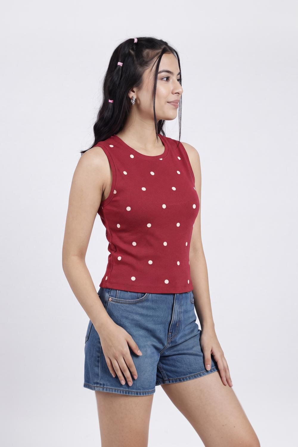 Women Red Polka Dot Regular Fit T-Shirt - Image 4