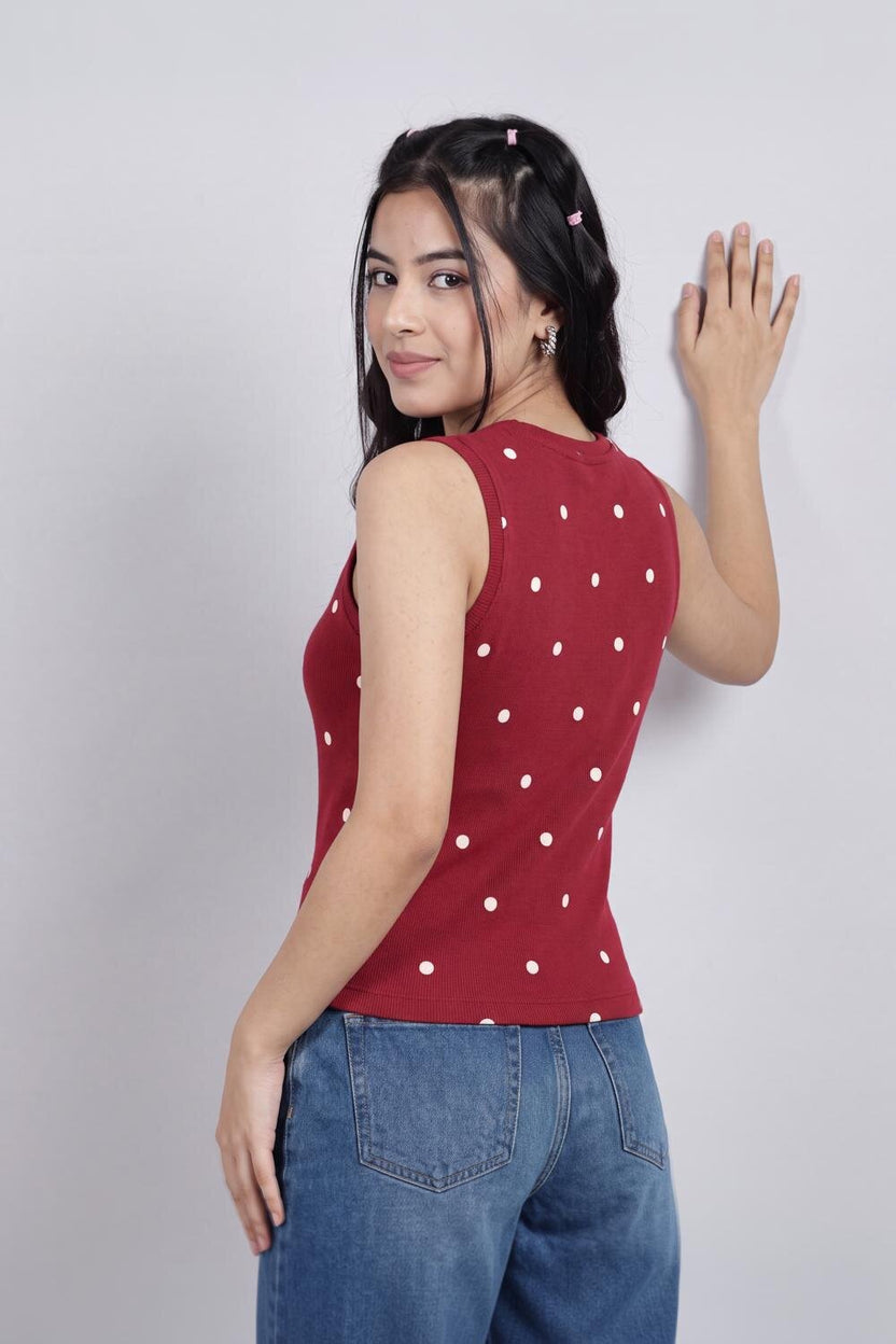 Women Red Polka Dot Regular Fit T-Shirt - Image 5