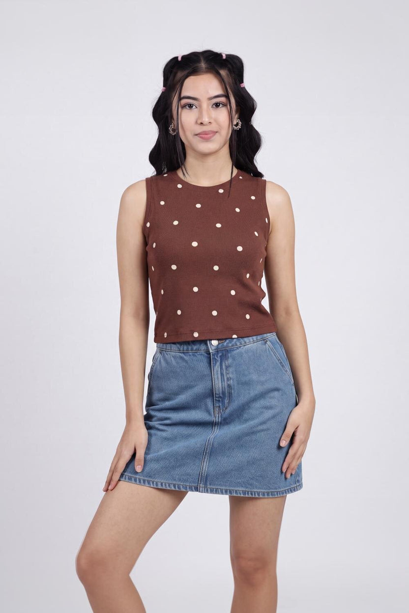 Women Brown Polka Dot Regular Fit T-Shirt - Image 2