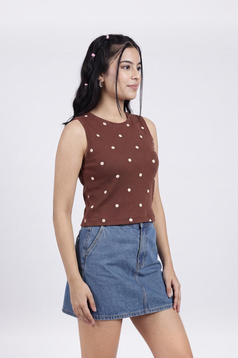 Women Brown Polka Dot Regular Fit T-Shirt - Image 4