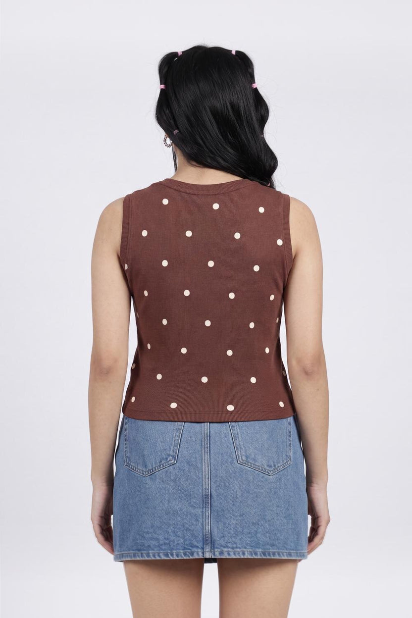 Women Brown Polka Dot Regular Fit T-Shirt - Image 5