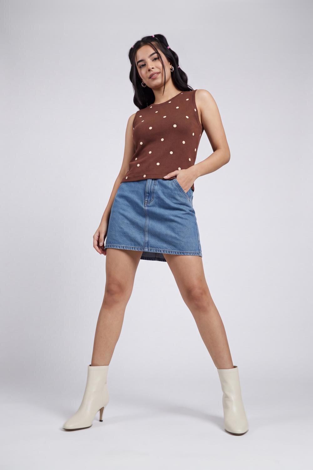 Women Brown Polka Dot Regular Fit T-Shirt - Image 6