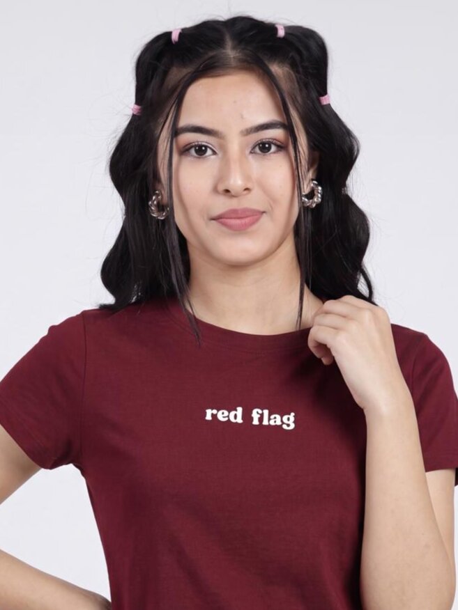 Women Red Letter Regular Fit T-Shirt - Image 3