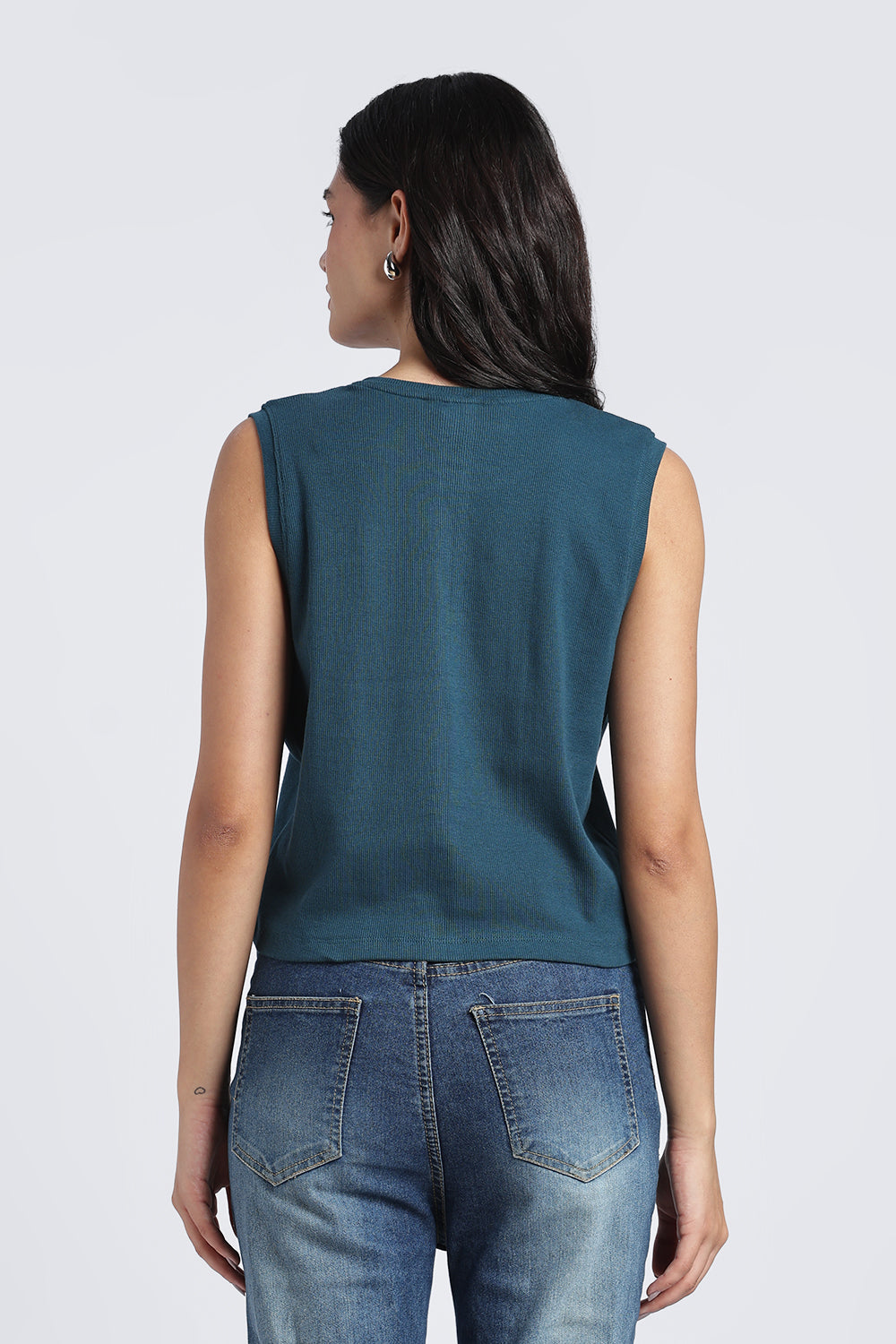 Womens Regular Textured Blue Tank Top - Image 5