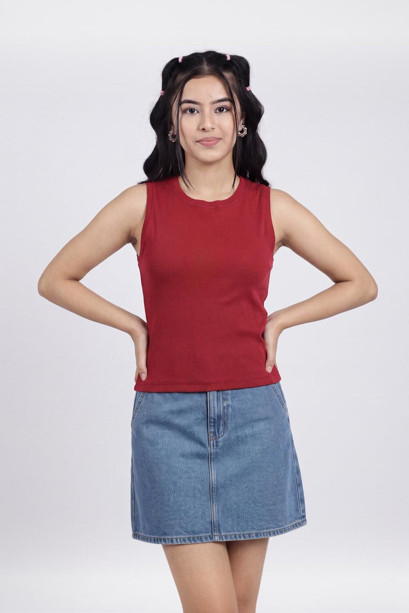 Womens Regular Textured Red Tank Top - Image 2