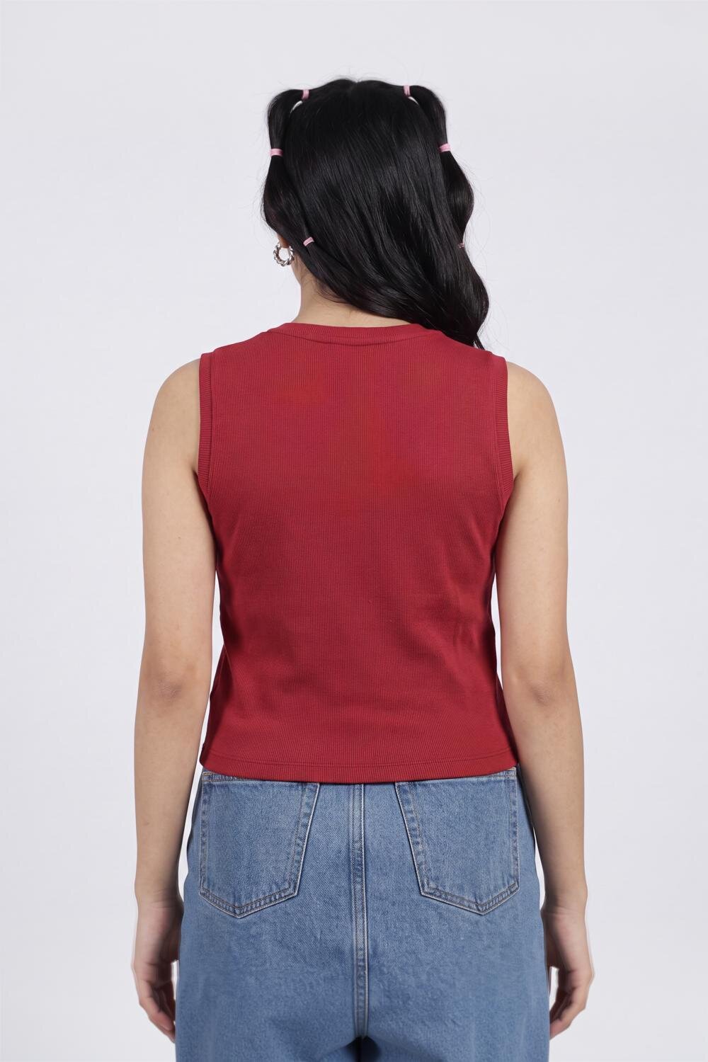 Womens Regular Textured Red Tank Top - Image 5