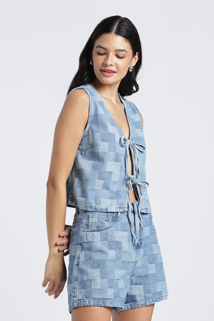Womens Regular Patchwork  Tie Up Top - Image 4