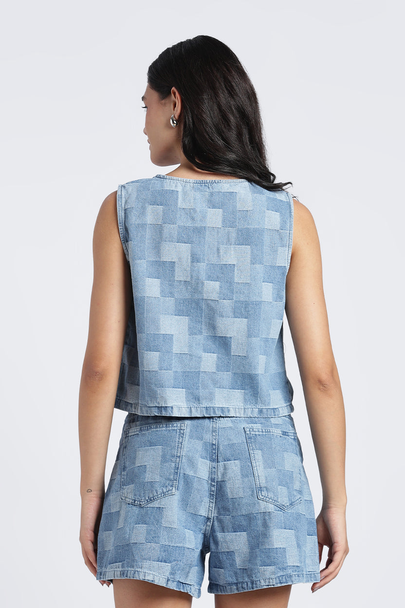 Womens Regular Patchwork  Tie Up Top - Image 5
