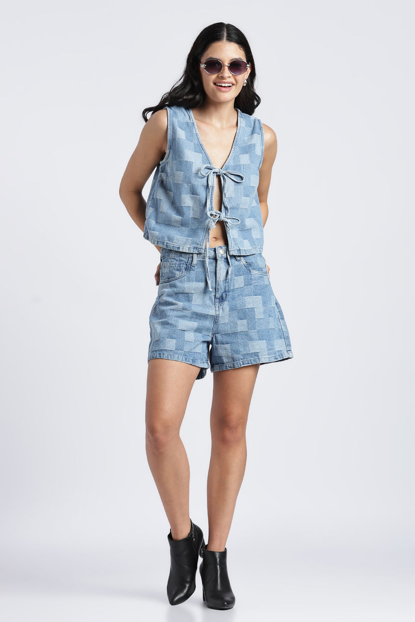 Womens Regular Patchwork  Tie Up Top - Image 6