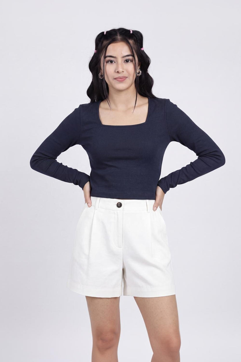 Women Navy Slim Fit Crop Top - Image 2