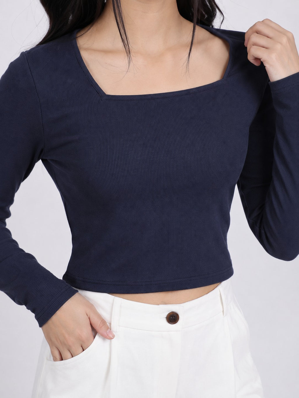 Women Navy Slim Fit Crop Top - Image 3