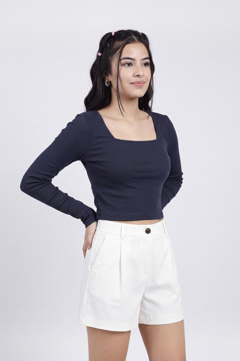Women Navy Slim Fit Crop Top - Image 4
