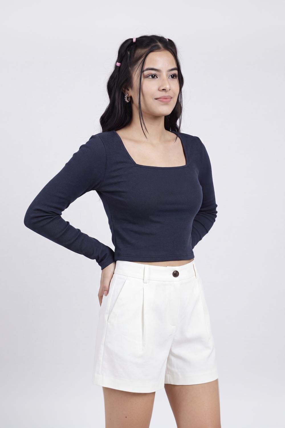 Women Navy Slim Fit Crop Top - Image 4
