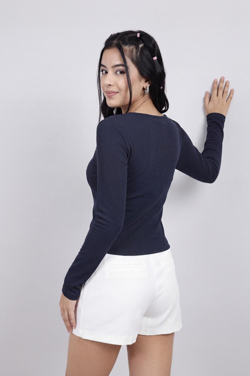 Women Navy Slim Fit Crop Top - Image 5