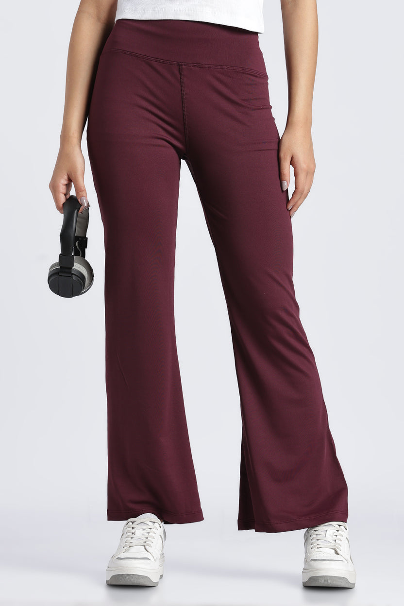 Women Wine High Rise Flared Fit Pant - Image 1