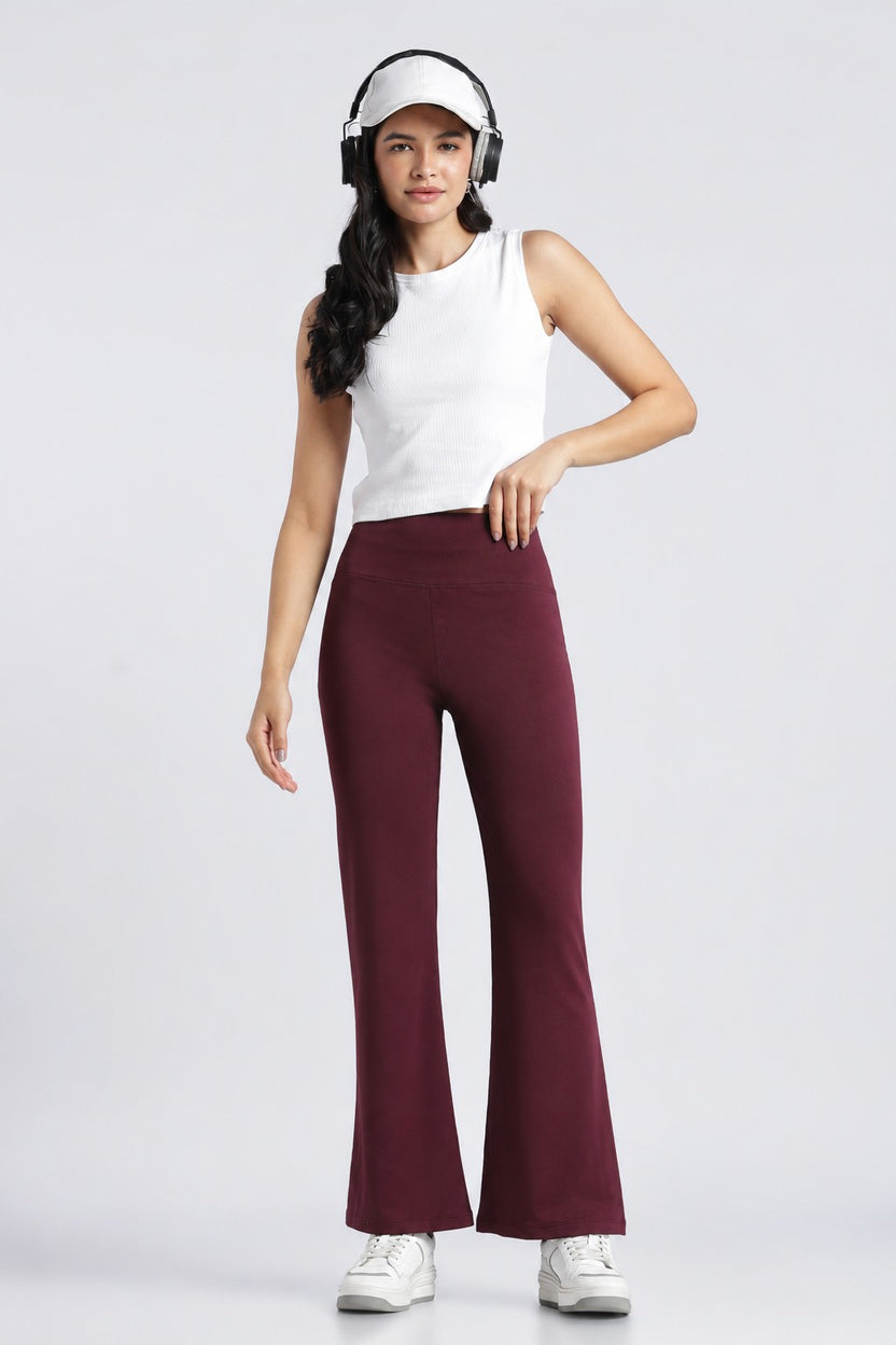Women Wine High Rise Flared Fit Pant - Image 6