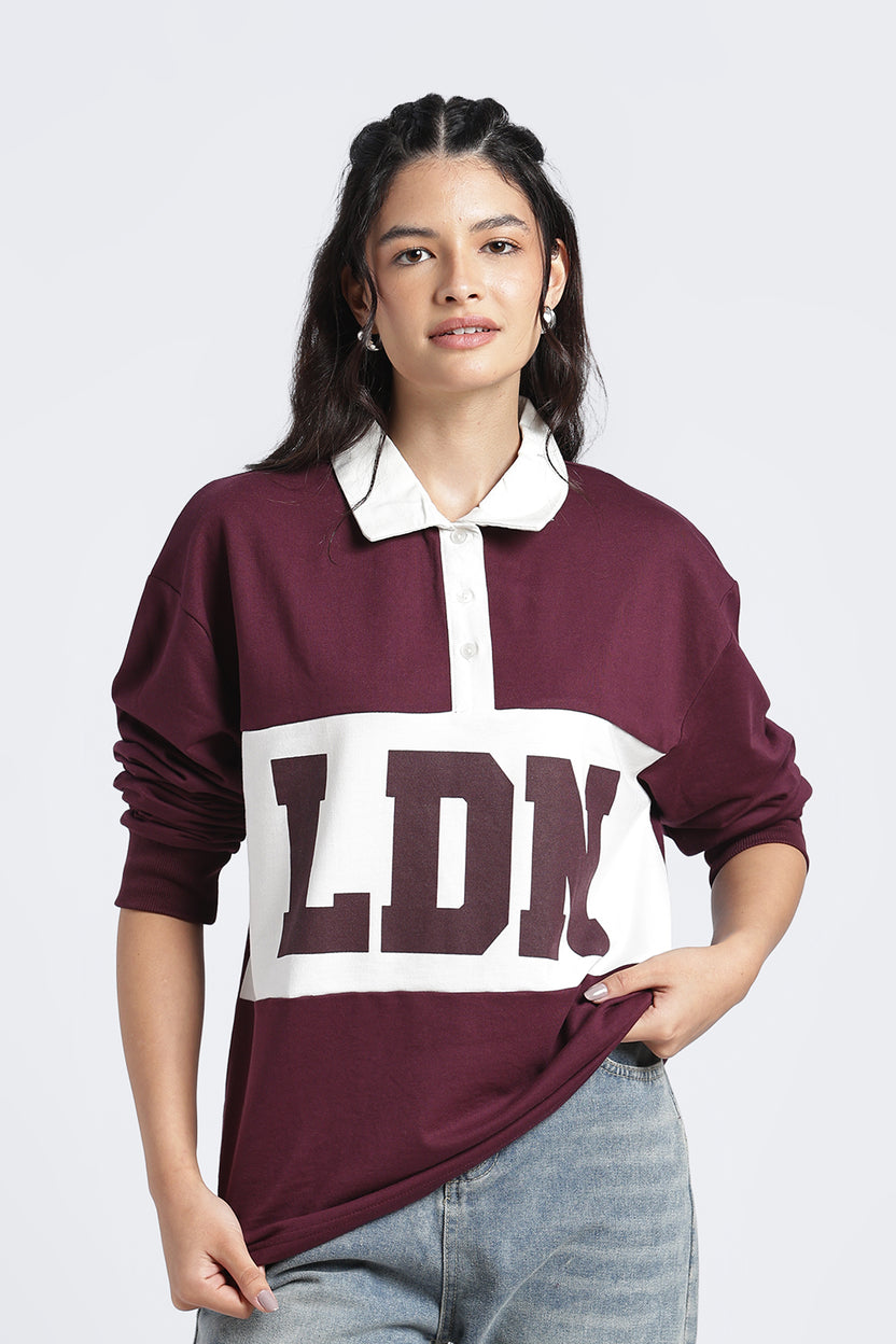 Women Maroon Drop Shoulder Sleeves Regular Fit Sweatshirt - Image 2