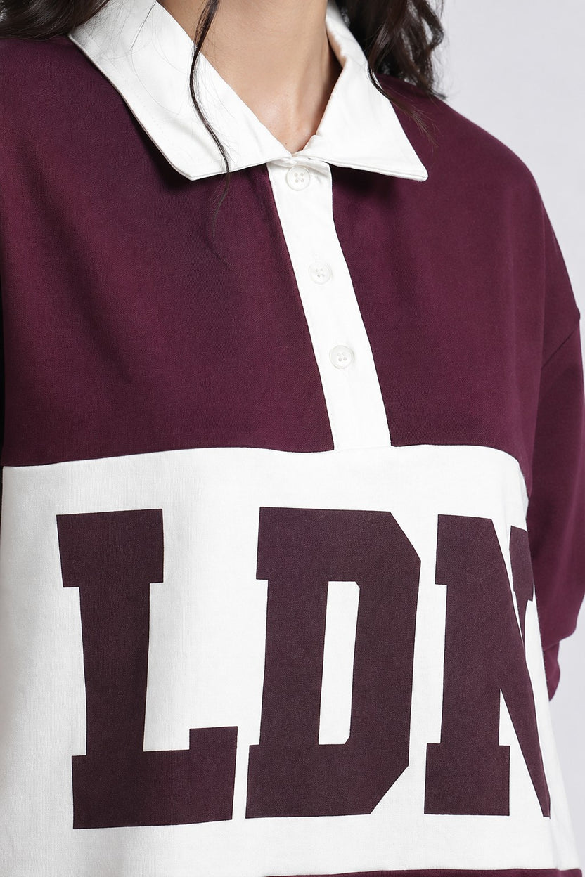 Women Maroon Drop Shoulder Sleeves Regular Fit Sweatshirt - Image 3