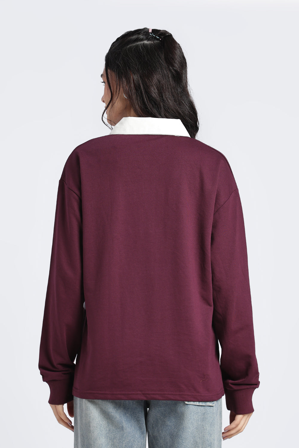 Women Maroon Drop Shoulder Sleeves Regular Fit Sweatshirt - Image 5