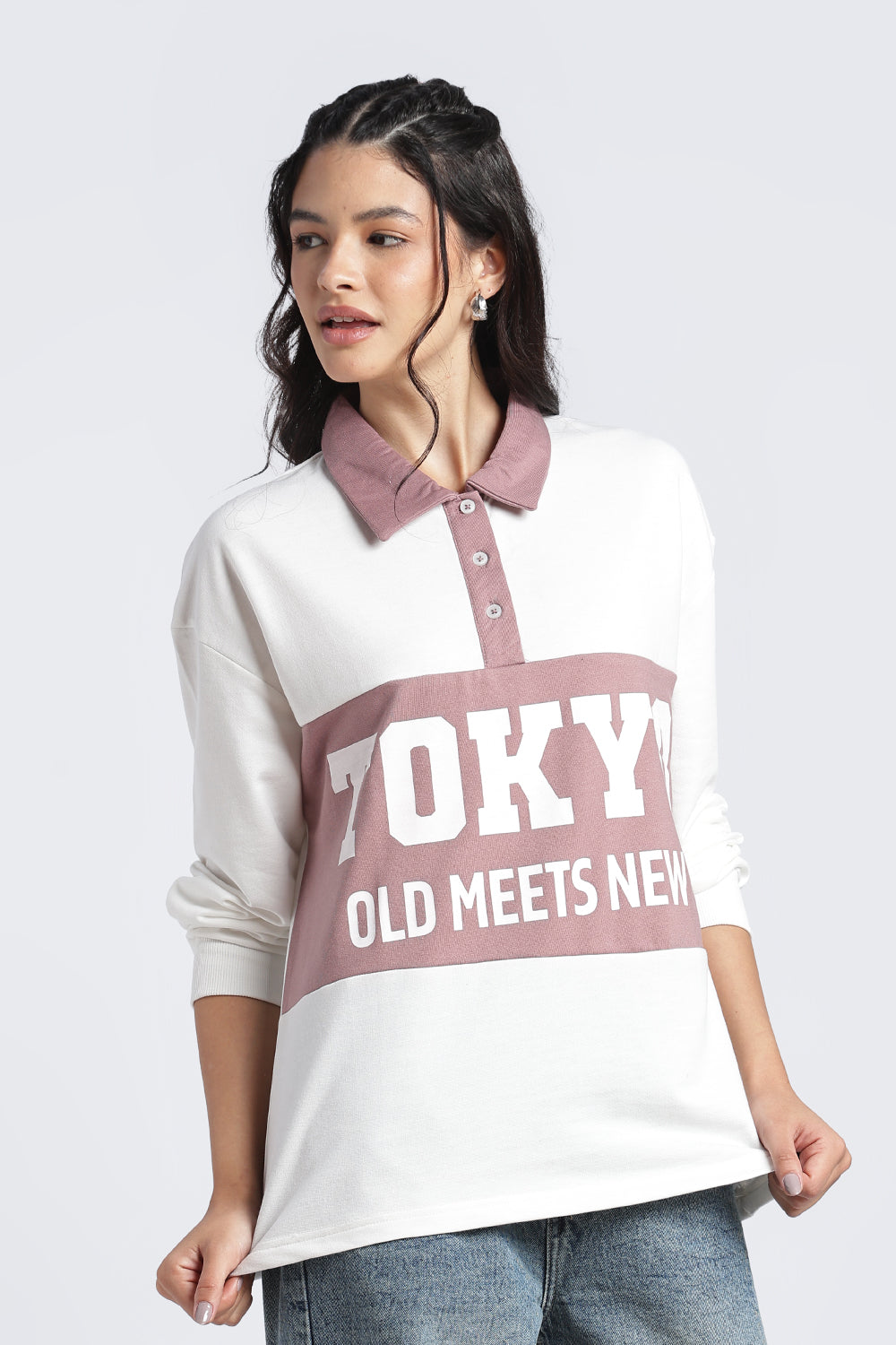 Women White Drop Shoulder Sleeves Regular Fit Sweatshirt - Image 4