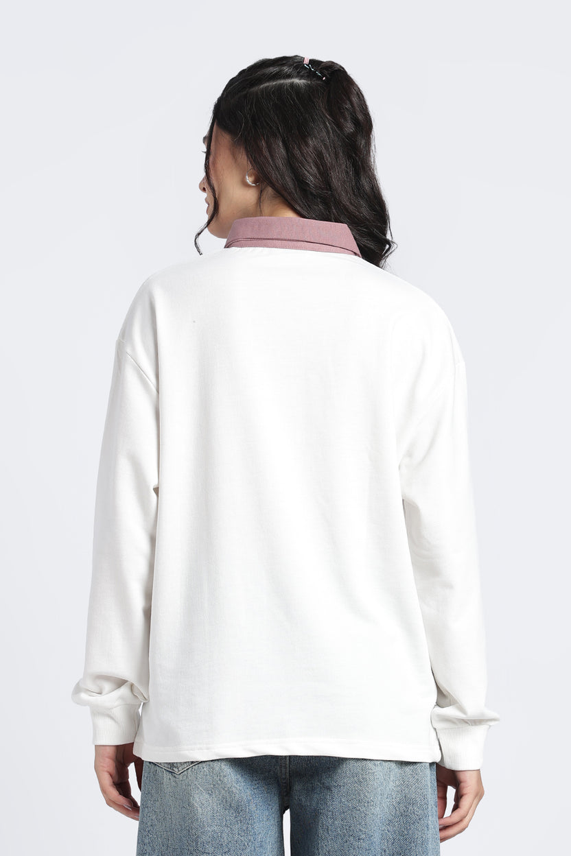 Women White Drop Shoulder Sleeves Regular Fit Sweatshirt - Image 5