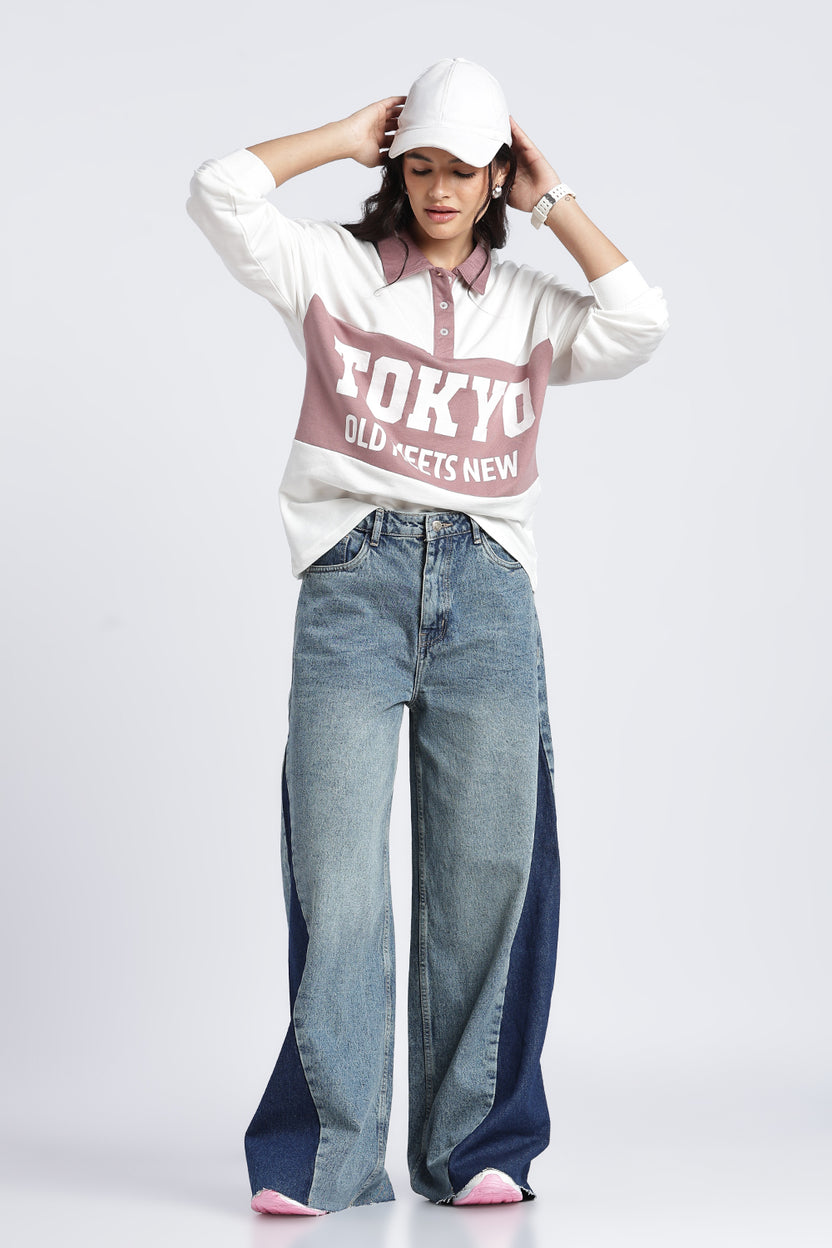 Women White Drop Shoulder Sleeves Regular Fit Sweatshirt - Image 6