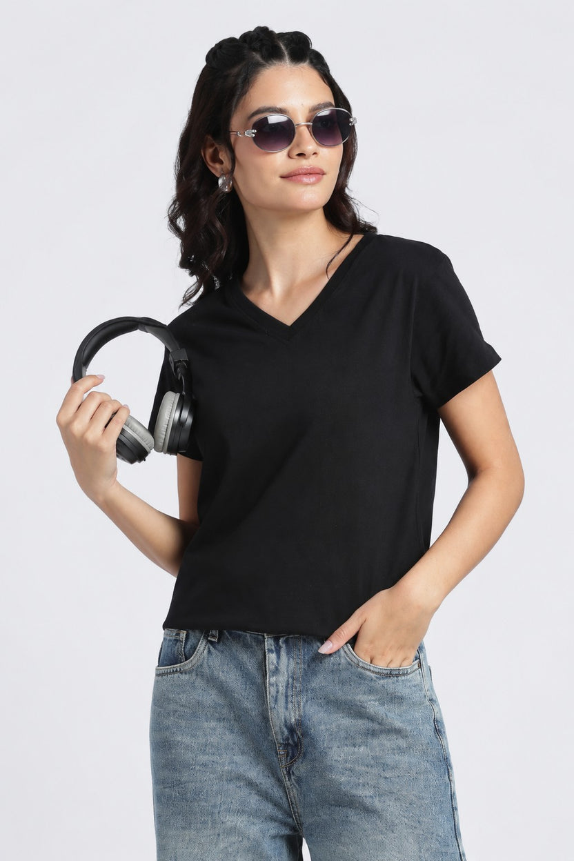 Women Black Everyday Regular Fit T-Shirt - Image 1
