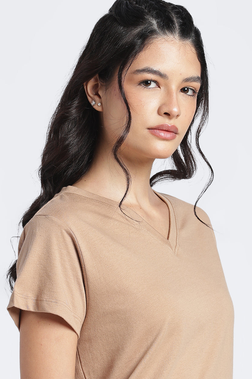 Women Beige Everyday Regular Fit T-Shirt - Image 3