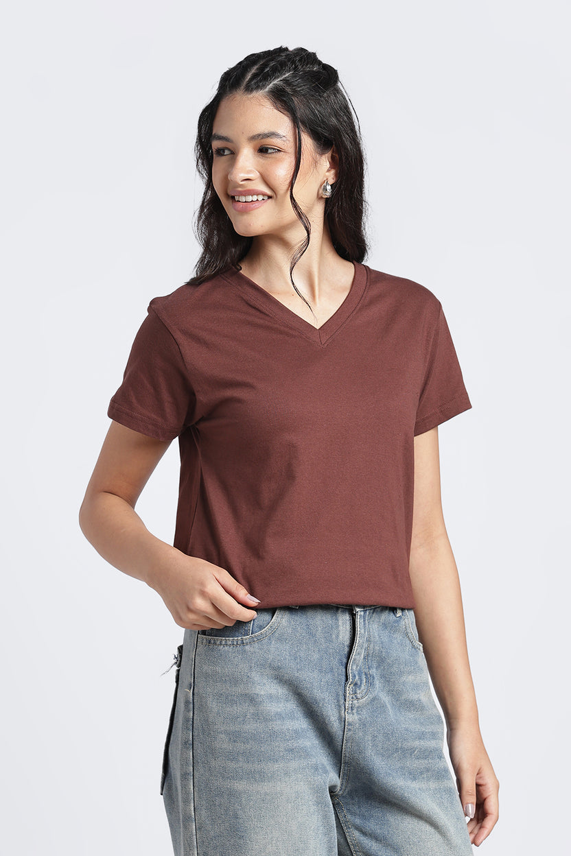 Women Brown Everyday Regular Fit T-Shirt - Image 2