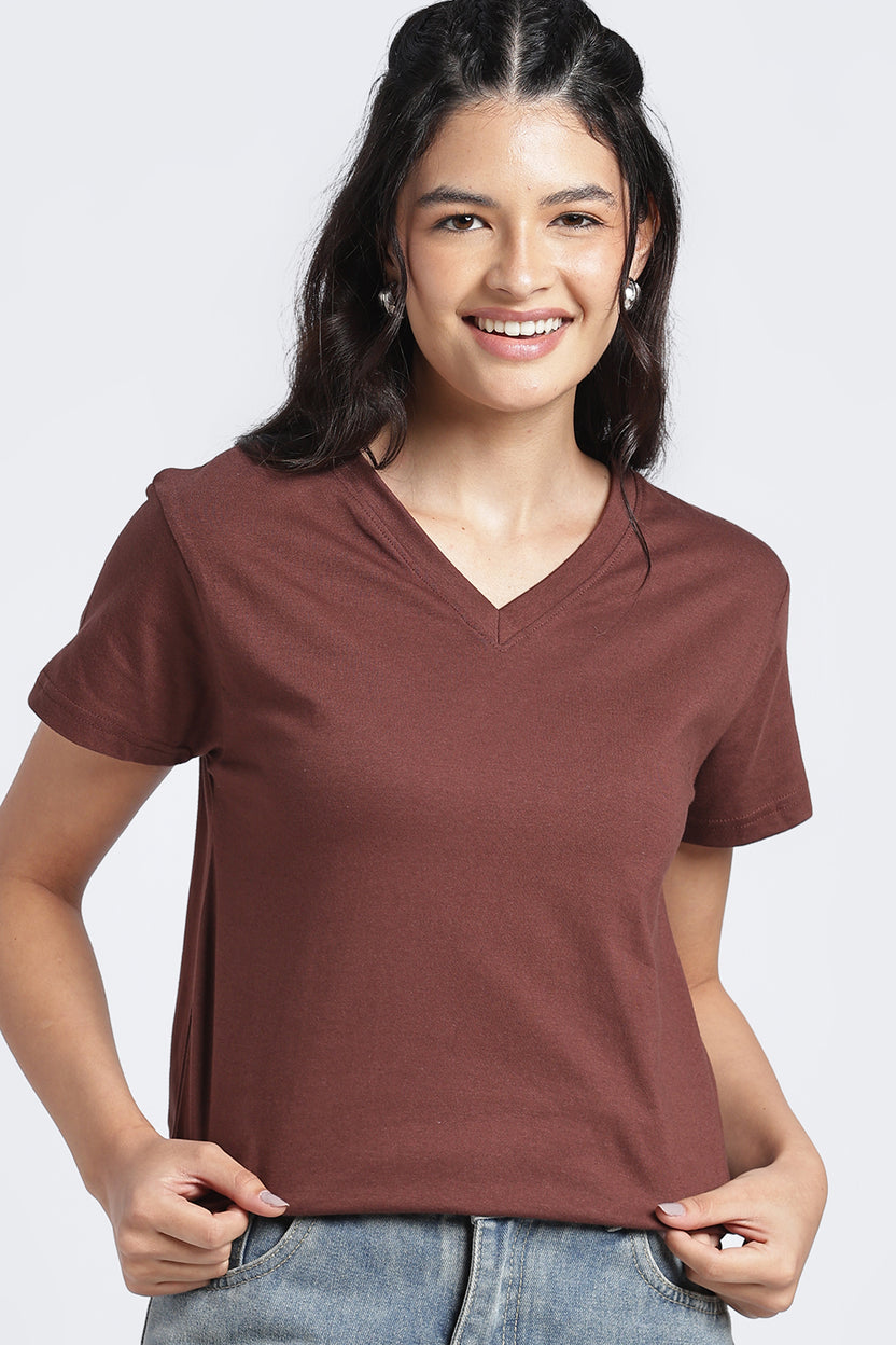 Women Brown Everyday Regular Fit T-Shirt - Image 3