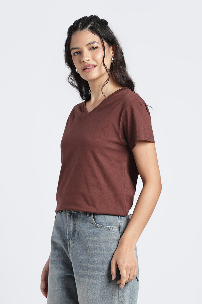 Women Brown Everyday Regular Fit T-Shirt - Image 4