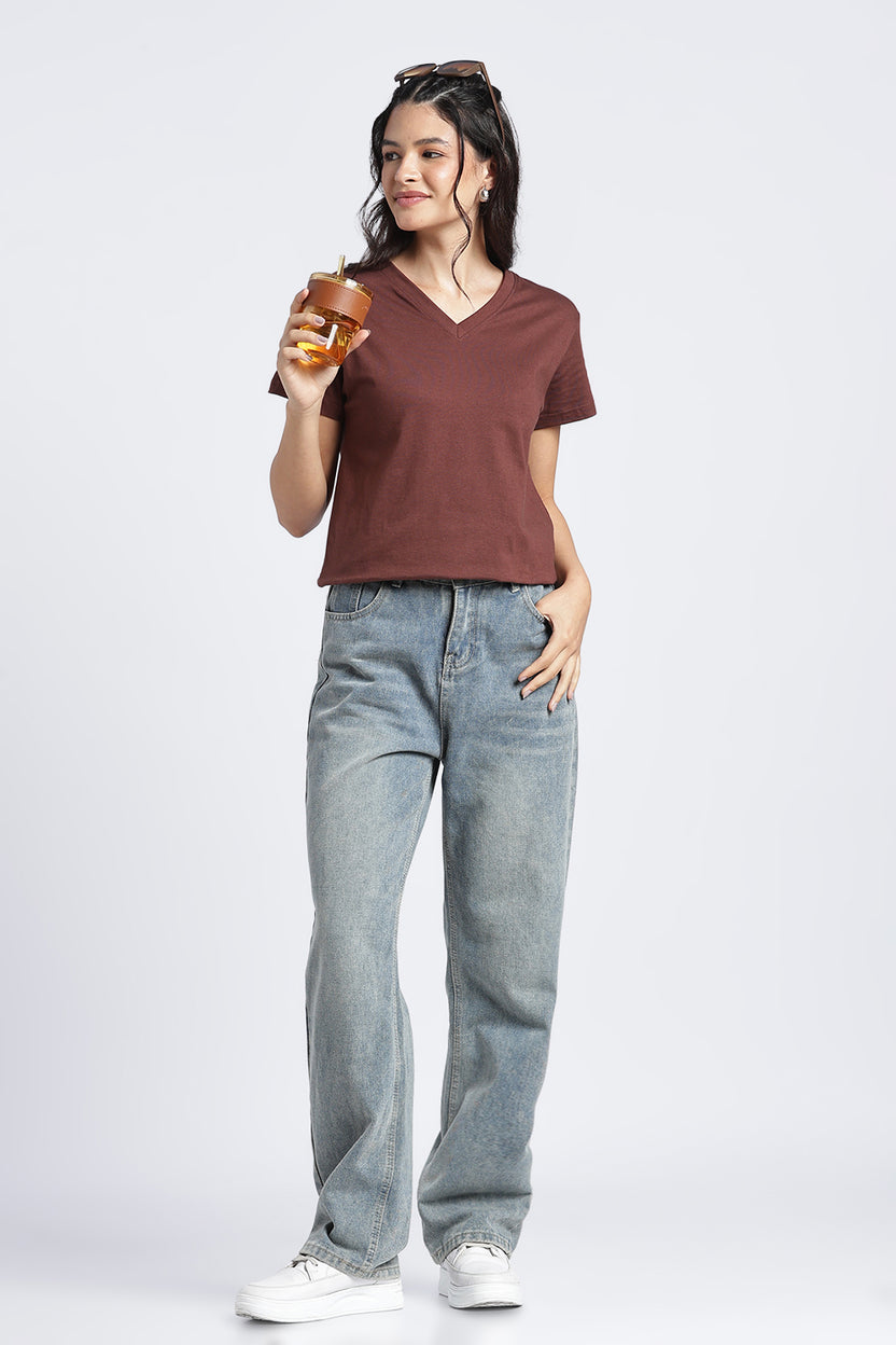 Women Brown Everyday Regular Fit T-Shirt - Image 6