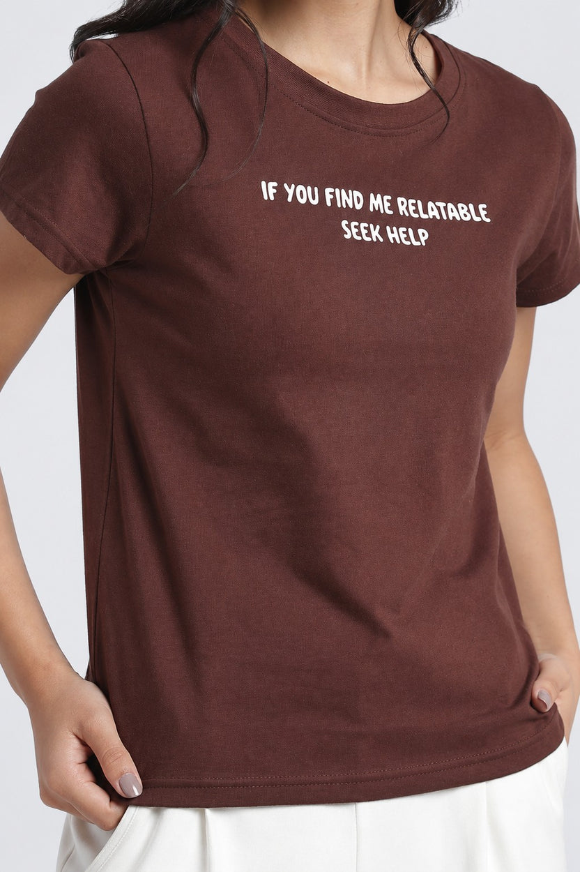 Women Brown Typographic Regular Fit T-Shirt - Image 3