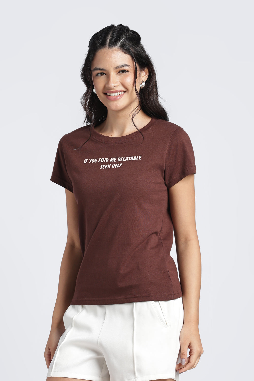 Women Brown Typographic Regular Fit T-Shirt - Image 4