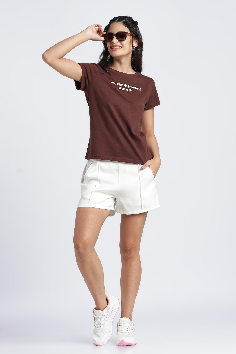 Women Brown Typographic Regular Fit T-Shirt - Image 6