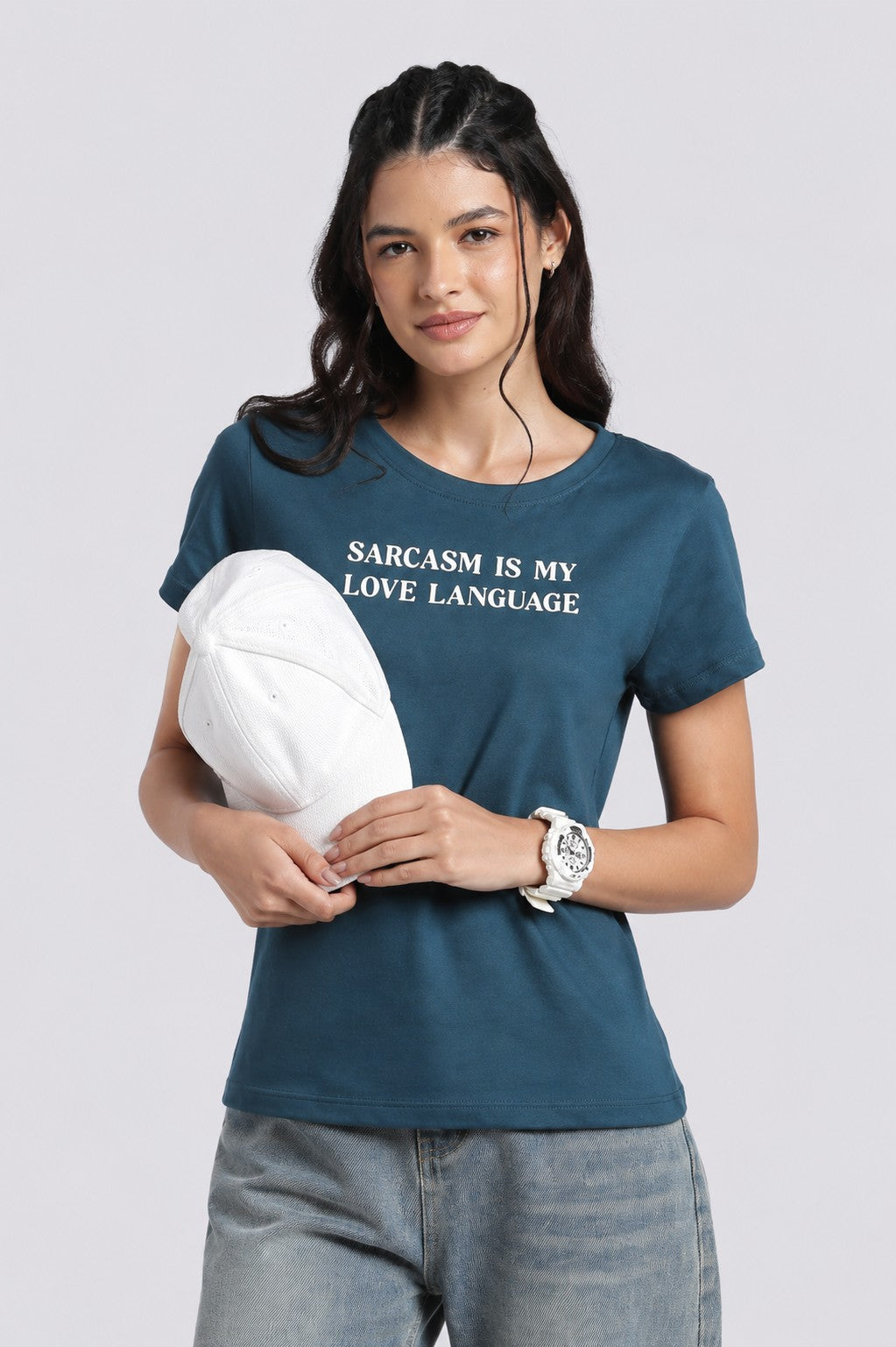 Women Blue Typographic Regular Fit T-Shirt - Image 1